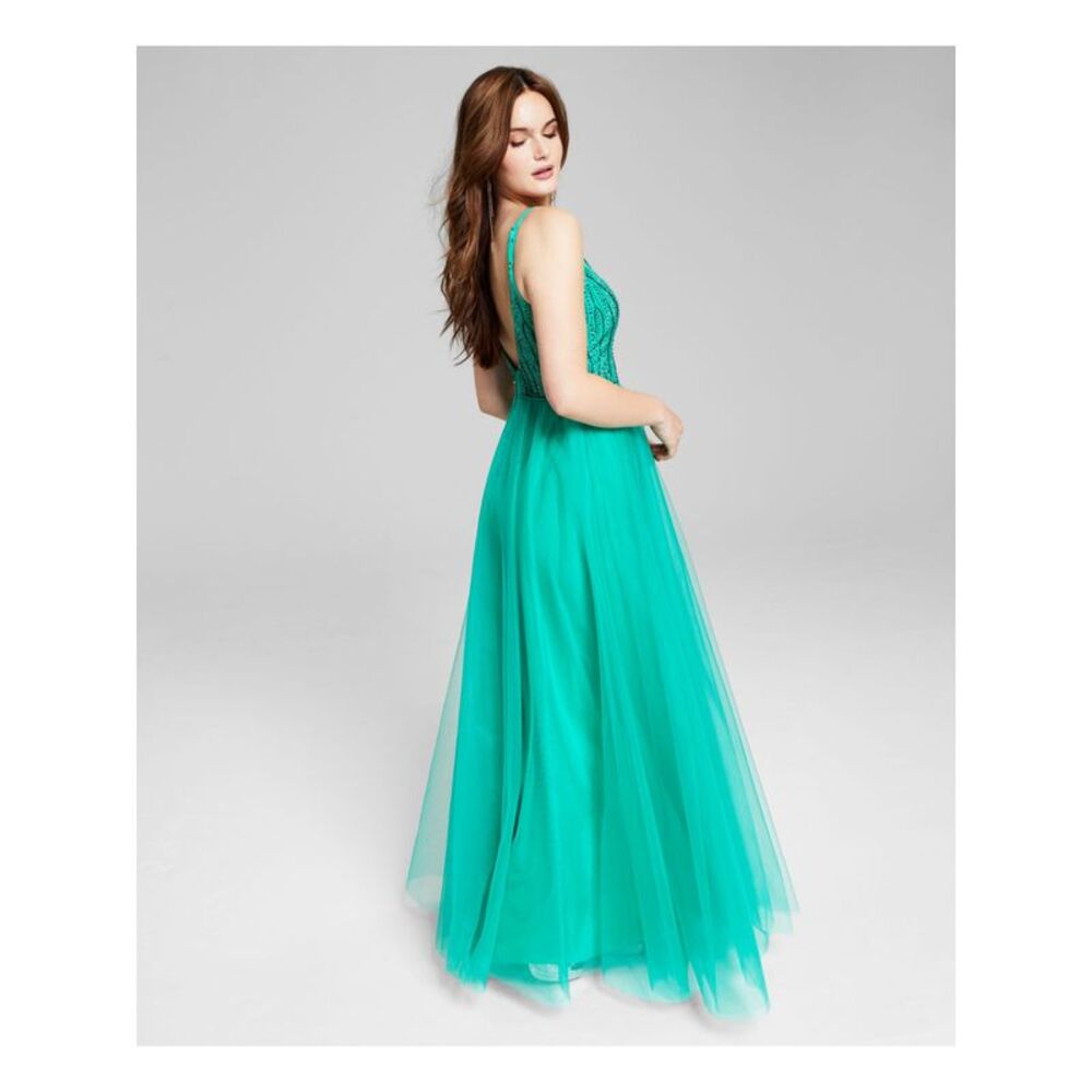 SAY YES TO THE Womens Gown Dress Green Sleeveless Formal Lined Juniors 5 - Picture 3 of 4